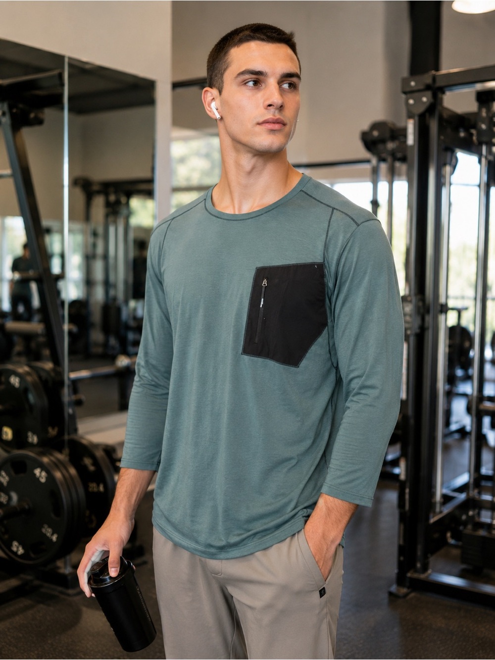 Lululemon Harbor Green Teal Grey Linen Blend Lab Sarala 3/4 Sleeve Tee XS Preppy